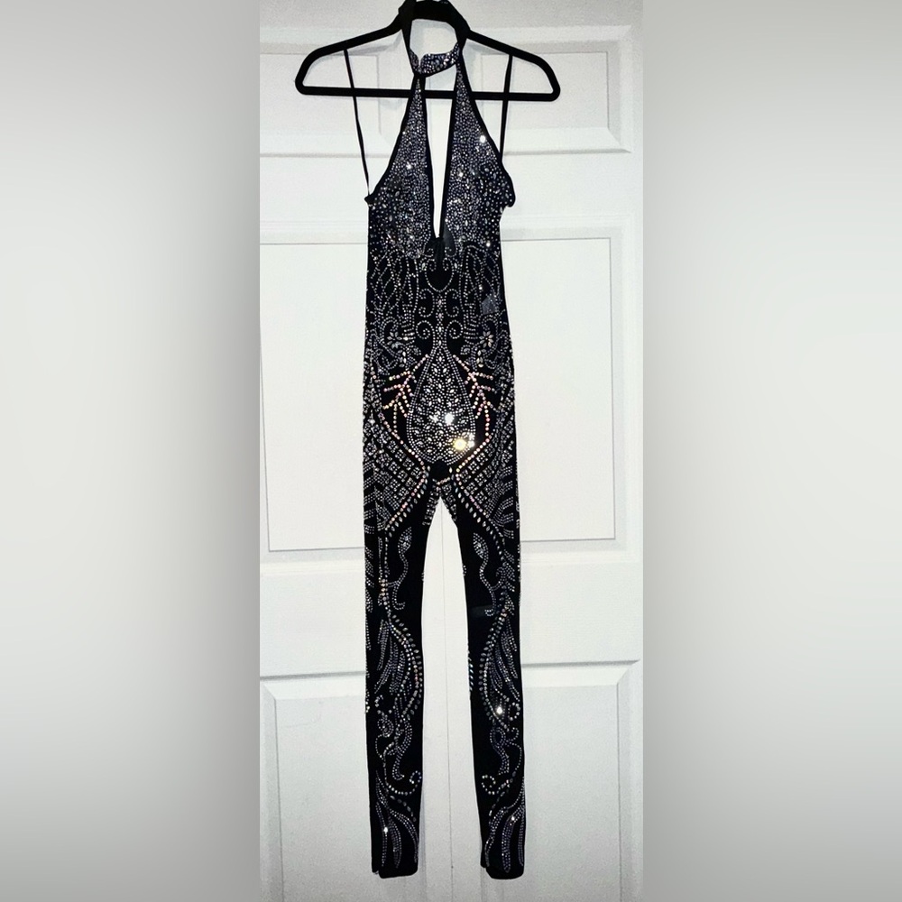 Banjul - Elegant Sheer Black and Silver Jumpsuit